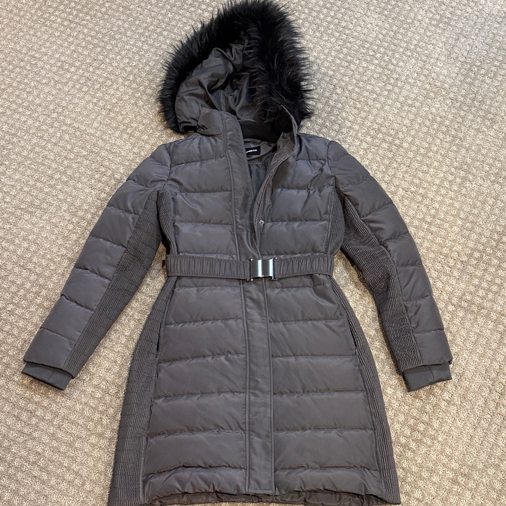 Express Charcoal Belted Puffer Jacket